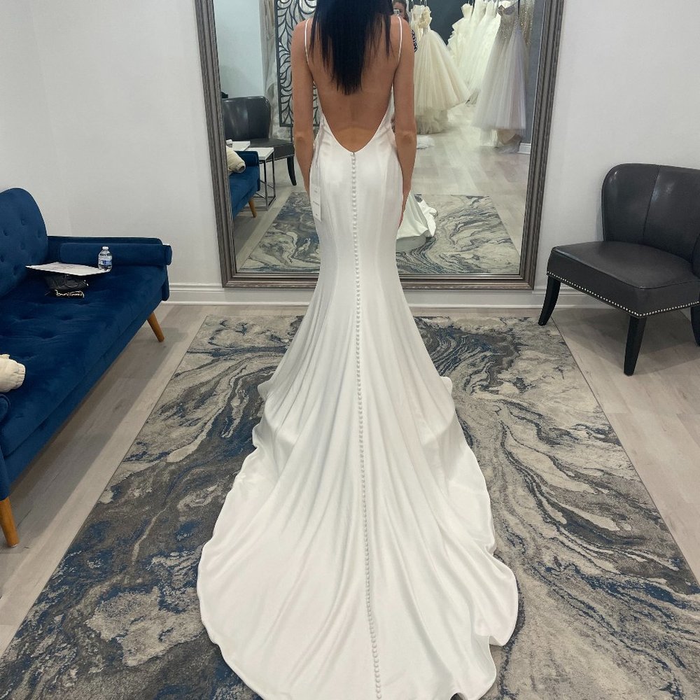 Low Back Satin Designer Wedding Dress in Ivory, Couture Size 6 (US 2-4)